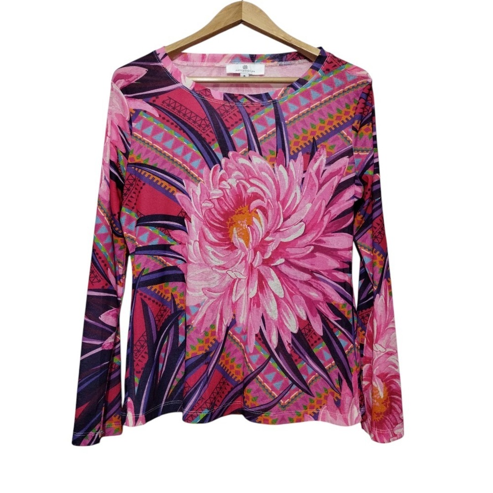 Jean-Pierre Klifa Paris Women's XL Multicolor Floral Pull On Top Coastal Artsy